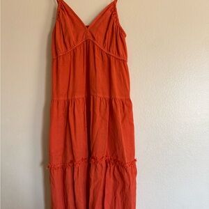Sleeveless Tiered Maxi Dress in Bright Orange Hippie Boho